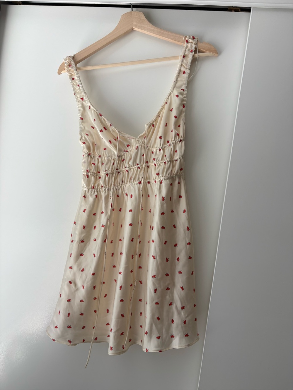 Zara Cream Floral Tie-Back Sundress with Red Accent